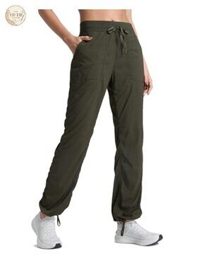 Pinstripe Straight Leg Jogger Pants Lightweight Quick-Dry Drawstring